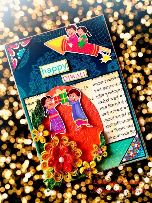 Sparkling Handmade Diwali Quilled Greeting Card D3 image