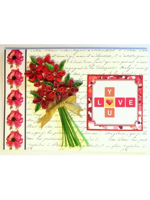 Red Quilled Flower Bouquet Greeting Card - D1 image