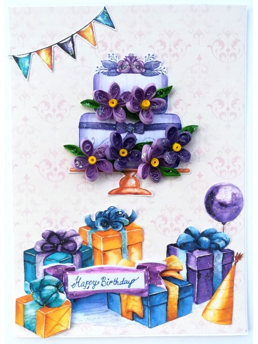 Purple Quilled Birthday Cake Greeting Card image