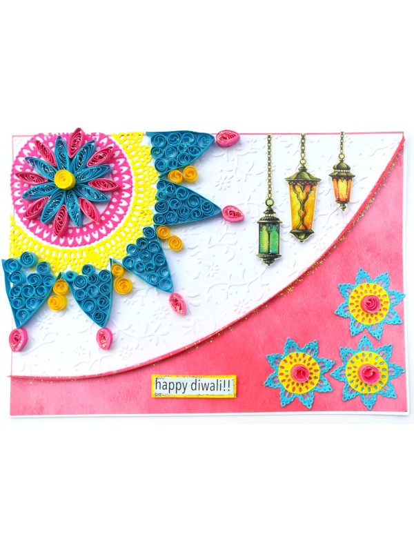 Sparkling Handmade Quilled Diwali Greeting Card D19