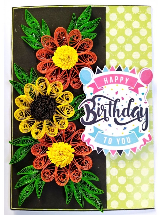 Yellow Orange Quilled Flowers Birthday Card