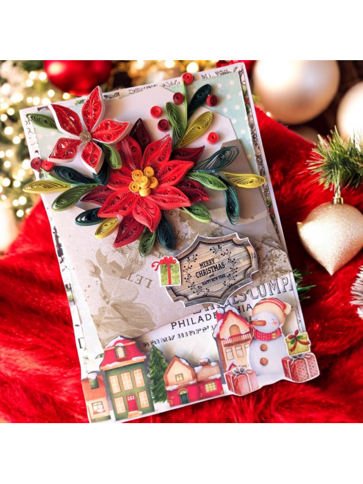 Quilled Poinsettia Seasons Greeting Card image