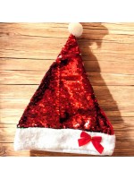 Red Green Flip Sequin Santa Cap with Bow