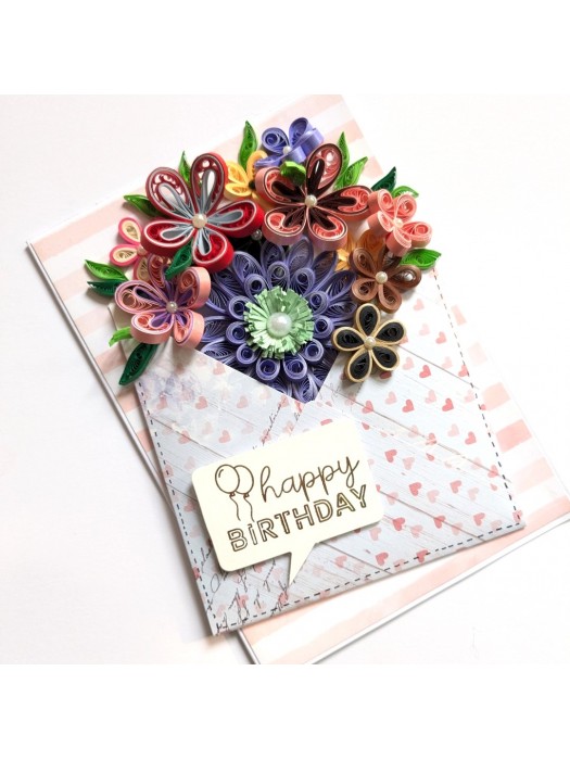 Quilled Flowers In Envelope Birthday Card