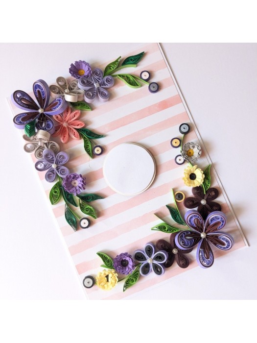 Purple Quilled Flowers Corner Greeting Card