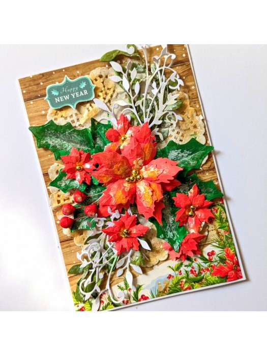 Poinsettias Handmade Christmas New Year Card image