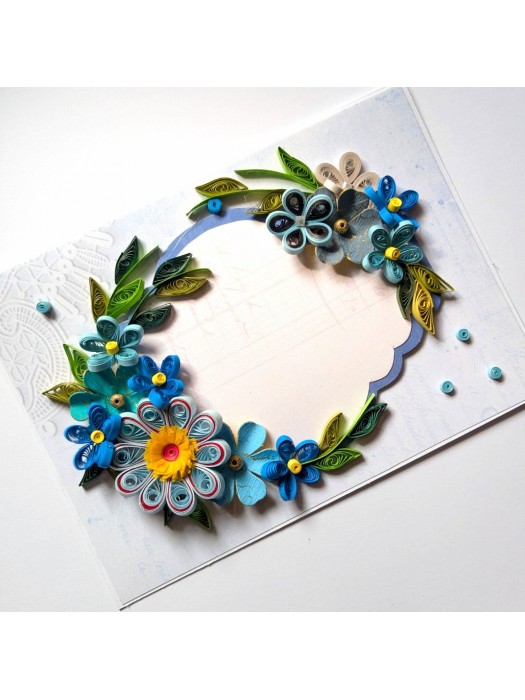 Blue Themed Quilled Flowers Greeting Card