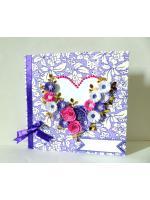 Purple Flowers and Roses In Heart Greeting Card